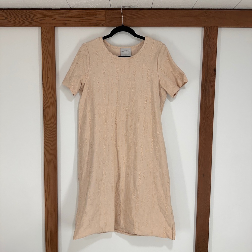 Hayden Los Angeles Textured Eyelash Stripe‎ T-Shirt Dress Womens Medium Peach
